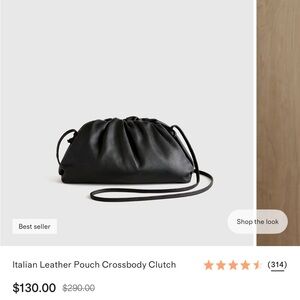 Quince Black Italian Leather Pouch Crossbody Clutch